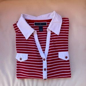 Karen Scott (sz Large) Red and White 100% Cotton Top